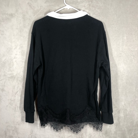 Rag & Bone Rugby Lace Polo Shirt Women’s S Black Edgy Chic Dark Academia - Picture 4 of 8